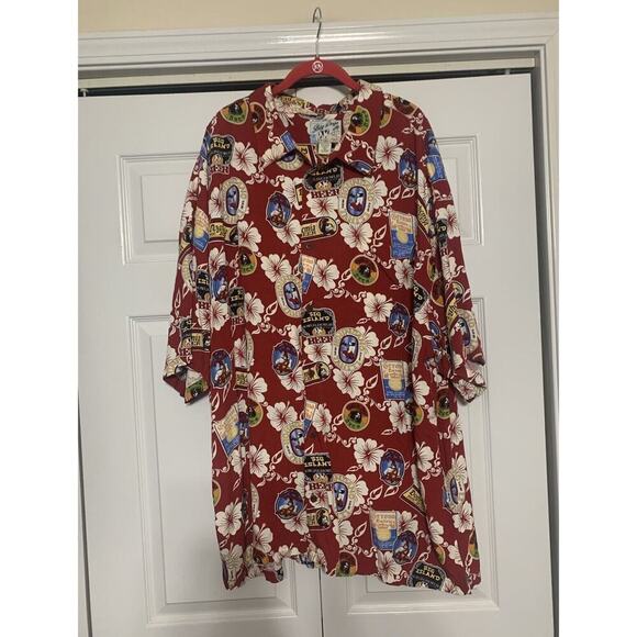 Big Dogs Red Hawaiian Beer Themed Button Up Shirt Size 4X - Picture 1 of 7